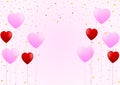 Vector Red and Pink Hearts and Confetti in Pastel Pink Background