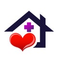 Heart care medical home house hospital healthy heart hand taking care people heart icon element vector logo on white background