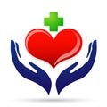 Heart care medical healthy heart hand taking care people heart icon element vector logo on white background Royalty Free Stock Photo