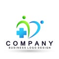 Globe medical health family t care cross people healthy life care logo design icon on white background Royalty Free Stock Photo