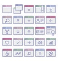 Icons related to web browser windows and fully editable