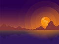 Nigh vector landscape of human stand on top of mountain Royalty Free Stock Photo