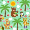 Seamless pattern with resting animals on the beach Royalty Free Stock Photo