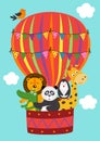 Poster funny animals fly in a balloon