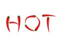 Vector illustration of red chili peppers in `HOT` text