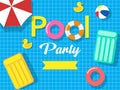 Pool party invitation card template on swimming pool background Royalty Free Stock Photo