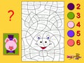 Educational page with exercises for children on addition. Need to solve examples and paint the portrait of a piglet.