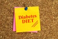 Diabetes DIET Written On Yellow Note With Push Pin On Cork Board