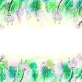 Hand Drawn Floral Border with Colorful Watercolor Background Royalty Free Stock Photo