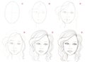 How to create step by step pencil drawing. Page shows how to learn step by step draw fantasy girls portrait.