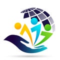 Globe save world save People care Hands taking care people save protect family care logo icon element vector on white background.