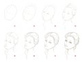 How create step by step pencil drawing. Page shows how to learn successively draw imaginary beautiful girl.