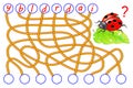 Logic puzzle game for study English with labyrinth. Find the correct places for letters, write them in relevant circles.