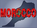 The contours of territory of Morocco and Morocco word in colours of the national flag