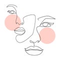 Continuous line, drawing of set faces and hairstyle, fashion concept, woman beauty minimalist, vector illustration for t-shirt, sl