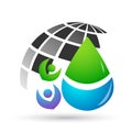 Water drop save water globe people life care logo concept of water drop wellness symbol icon nature drops elements vector design