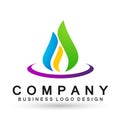 Blue Flame hands care logo fire energy symbol icon nature drops elements vector design on white background