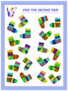 Logic puzzle game for little children. Need to find the second pair of each sock and join them by drawing lines.
