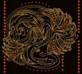 Fantasy illustration of ancient Japanese dragon. Abstract stylized background with eastern decoration. Modern print.