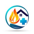 Globe world fire Flame people home medical care energy logo symbol icon nature drops elements vector design on white background Royalty Free Stock Photo