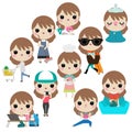 Vector illustration of woman or girl in different lifestyle activities