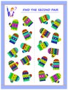 Logic puzzle game for little children. Need to find the second pair of each mitten and join them by drawing lines. Royalty Free Stock Photo