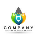 Water drop save water globe people life care logo concept of water drop wellness symbol icon nature drops elements vector design