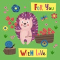 Poster with a colorful hedgehog and a cart