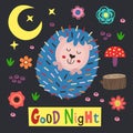 Poster good night with a colorful hedgehog