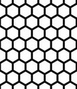 Honeycomb grid simple black line vector pattern.