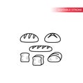 Bread types, french loaf, sliced toast thin line icon set. Bread set, slice of bread vector outline symbols Royalty Free Stock Photo