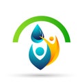 Water drop save water globe people life care logo concept of water drop wellness symbol icon nature drops elements vector design