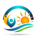 Sun beach water wave people team work union wellness celebration boat concept symbol icon design vector on white background Royalty Free Stock Photo