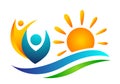 Sun beach water wave people team work union wellness celebration boat concept symbol icon design vector on white background Royalty Free Stock Photo