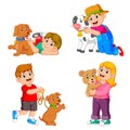 The collection of the children playing with their pets and animal Royalty Free Stock Photo