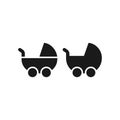 Baby stroller silhouette black vector icon set Royalty Free Stock Photo