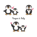 Cute mom and baby penguin cartoon.