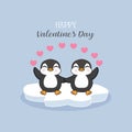 Happy Valentine`s day card with couple penguins.