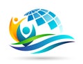 Globe save world People care sea water wave  taking care people save protect family care logo icon element vector desing Royalty Free Stock Photo