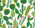 Seamless pattern of many cactus isolated on white background