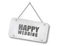 Vintage old chrome sign with Happy Wedding text
