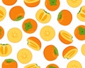 Seamless pattern of fresh persimmon fruit