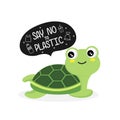 Turtle say no to plastic. Plastic pollution in ocean environmental problem.