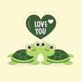 Happy Valentine`s Day greeting card with cute turtles.