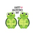 Happy Valentine`s Day greeting card with cute turtles.