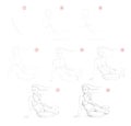 Creation step by step pencil drawing. Page shows how to learn draw sketch of imaginary sitting woman figure.