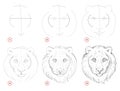 Creation step by step pencil drawing. Page shows how to learn draw sketch of imaginary cute tigers head. Royalty Free Stock Photo