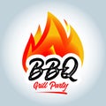 Barbecue fire logo. BBQ logotype, party design, invitation, ad design. BBQ template menu design. Barbecue Food flyer.