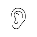 Hand Drawn Ear Sketch Symbol. Vector Listen Element Line drawing Royalty Free Stock Photo