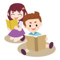 A group of Kids reading the book. Child doing a homework.boy and girl reading the book. I love reading think up,recall,remember,le